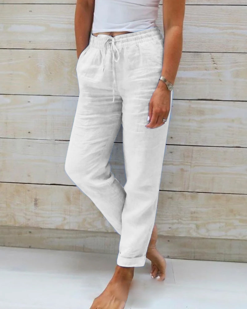 Aria Trousers made from Cotton and Linen with Elasticated Waist