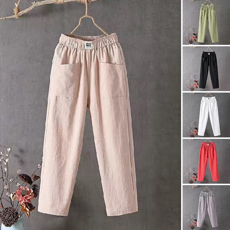 Casual Cotton-Linen Trousers with Elastic Waistband