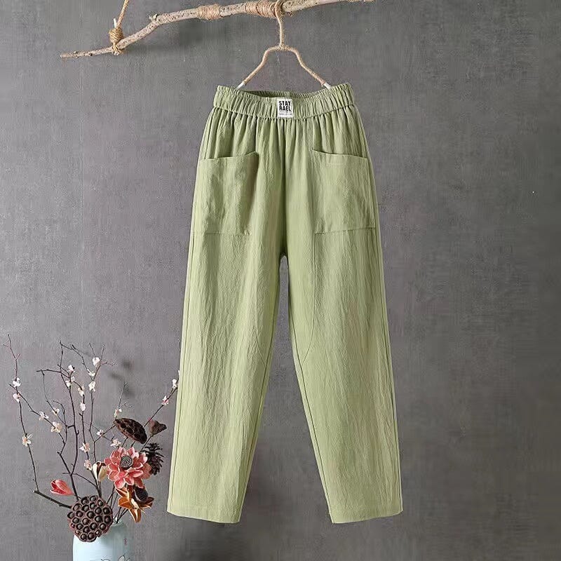 Casual Cotton-Linen Trousers with Elastic Waistband