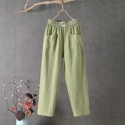 Casual Cotton-Linen Trousers with Elastic Waistband