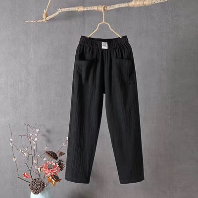 Casual Cotton-Linen Trousers with Elastic Waistband