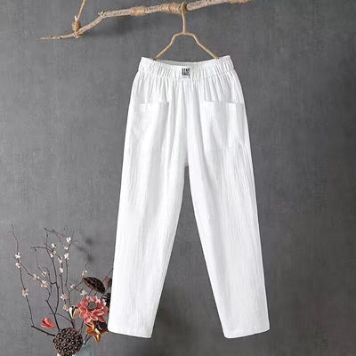 Casual Cotton-Linen Trousers with Elastic Waistband
