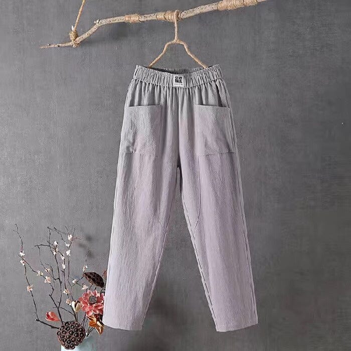 Casual Cotton-Linen Trousers with Elastic Waistband