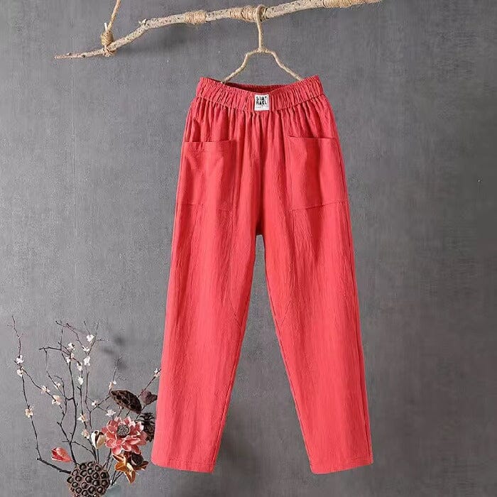 Casual Cotton-Linen Trousers with Elastic Waistband