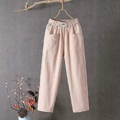 Casual Cotton-Linen Trousers with Elastic Waistband