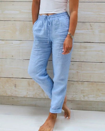 Aria Trousers made from Cotton and Linen with Elasticated Waist