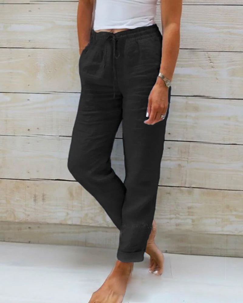 Aria Trousers made from Cotton and Linen with Elasticated Waist