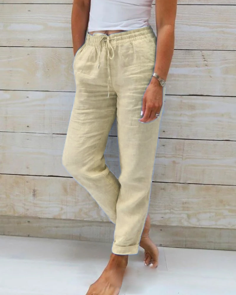 Aria Trousers made from Cotton and Linen with Elasticated Waist
