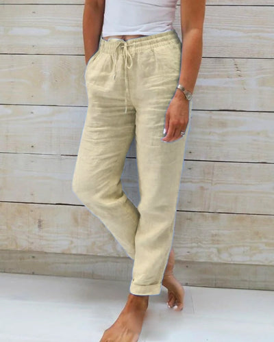 Aria Trousers made from Cotton and Linen with Elasticated Waist