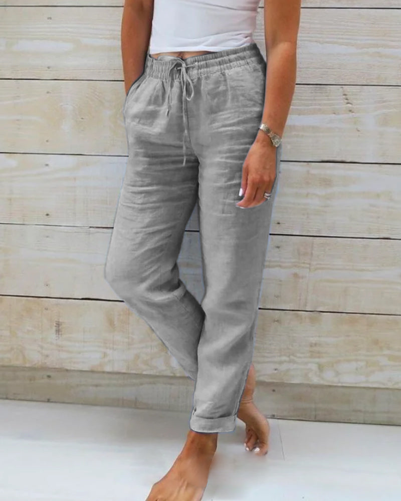 Aria Trousers made from Cotton and Linen with Elasticated Waist