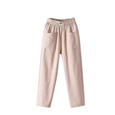 Casual Cotton-Linen Trousers with Elastic Waistband