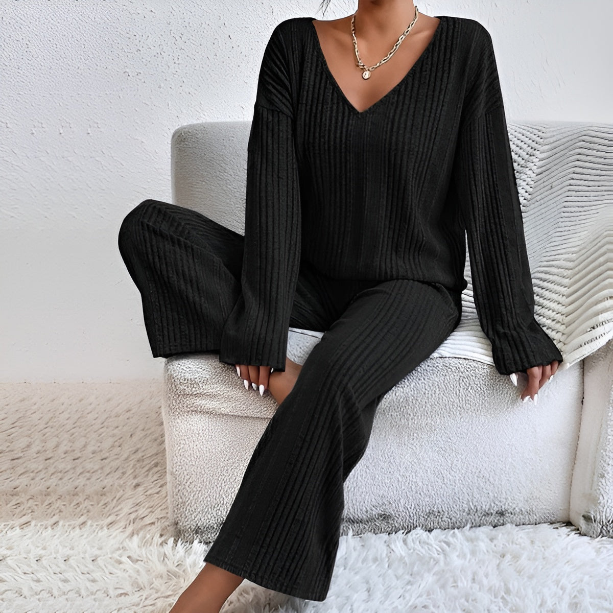 Isla™ | Striped V-Neck Sweater Set